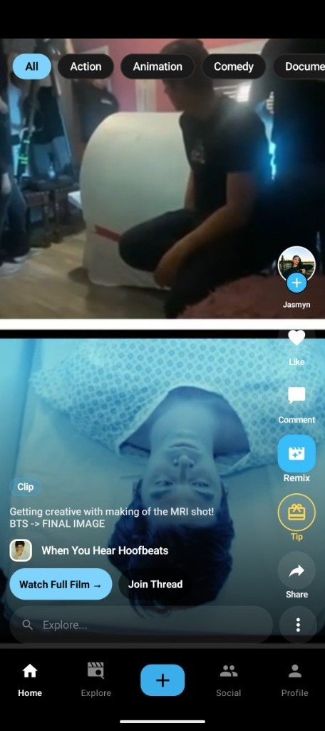 StorieTV clip feed with 20-second previews